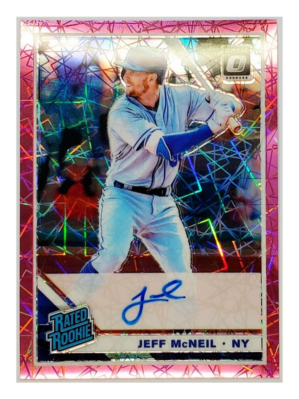 JEFF MCNEIL ROOKIE AUTO PINK VELOCITY PRIZM RATED ROOKIE 2019 DONRUSS OPTIC METS